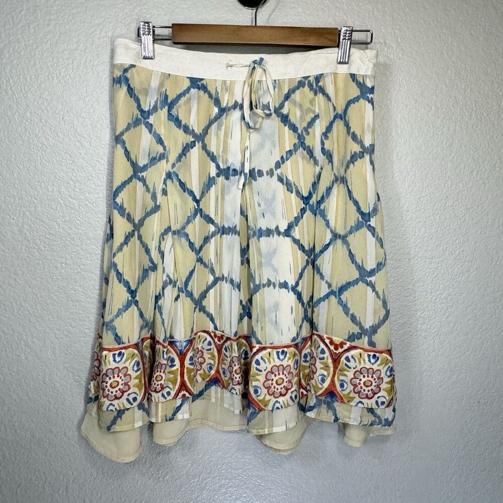 VTG Y2K Banana Republic Skirt Silk Lined A Line Colorful Ethnic Flowy Women 10